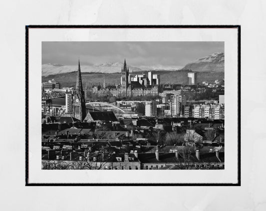 Glasgow Skyline Black And White Photography Print