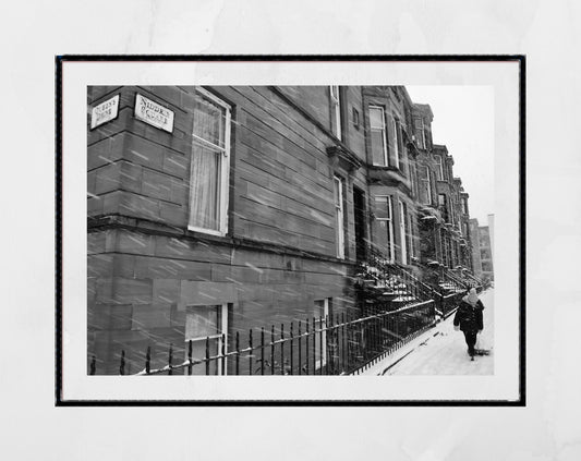 Glasgow South Side Tenements Snow Black And White Photography Print