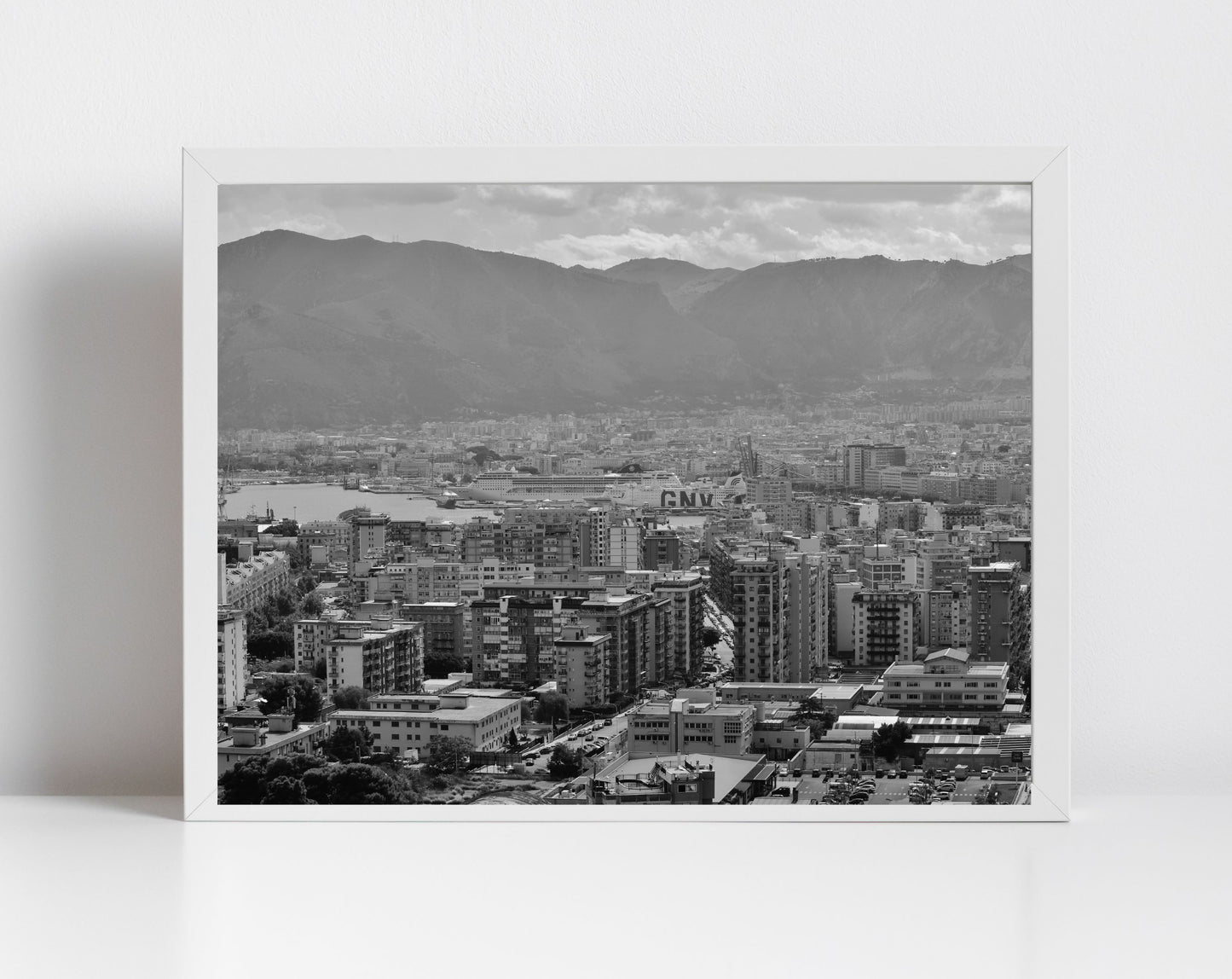 Palermo Sicily Skyline Black And White Photography Print