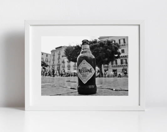 Birra Messina Sicilian Wall Art Palermo Sicily Black And White Print