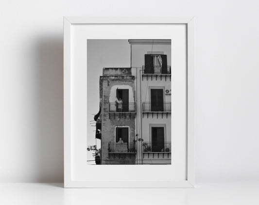 Palermo Sicily Balcony Photography Black And White Art Print Italy Wall Art