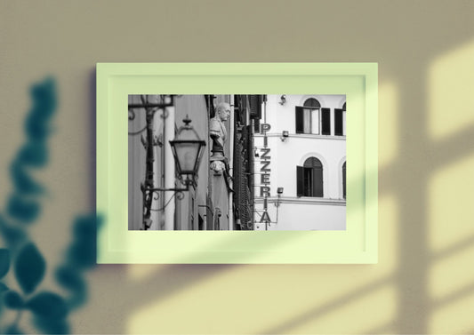 Florence Italy Pizzeria Black And White Photography Art Print