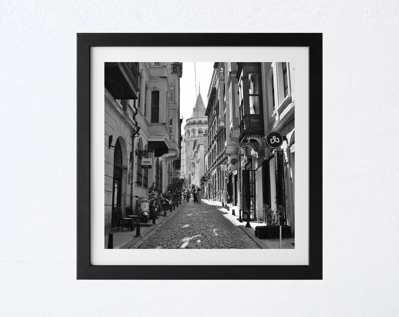 Istanbul Wall Art Galata Tower Black And White Square Photography Print