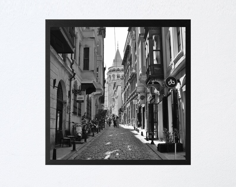 Istanbul Wall Art Galata Tower Black And White Square Photography Print