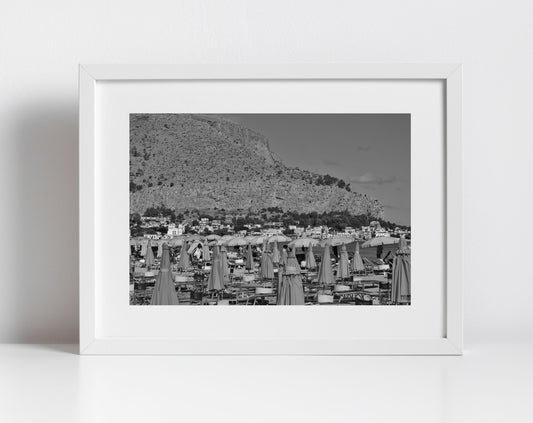 Italian Beach Black And White Photography Mondello Sicily Wall Art