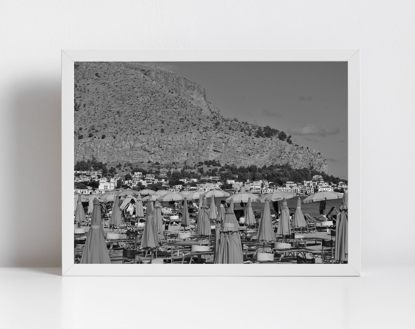 Italian Beach Black And White Photography Mondello Sicily Wall Art