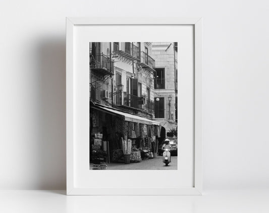 Palermo Sicily Black And White Print Vespa Poster Street Photography