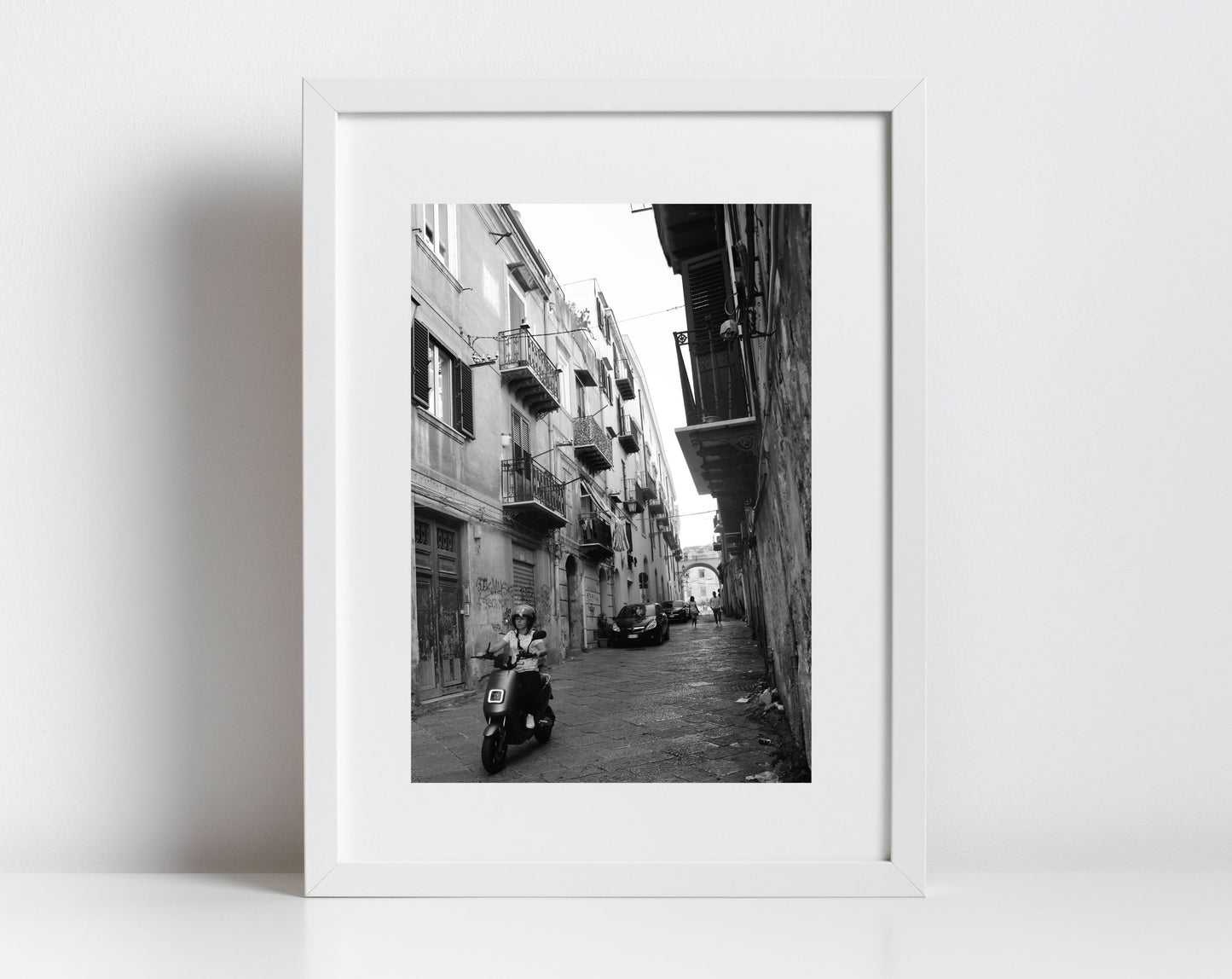 Palermo Sicily Black And White Print Street Photography Woman On Moped Poster