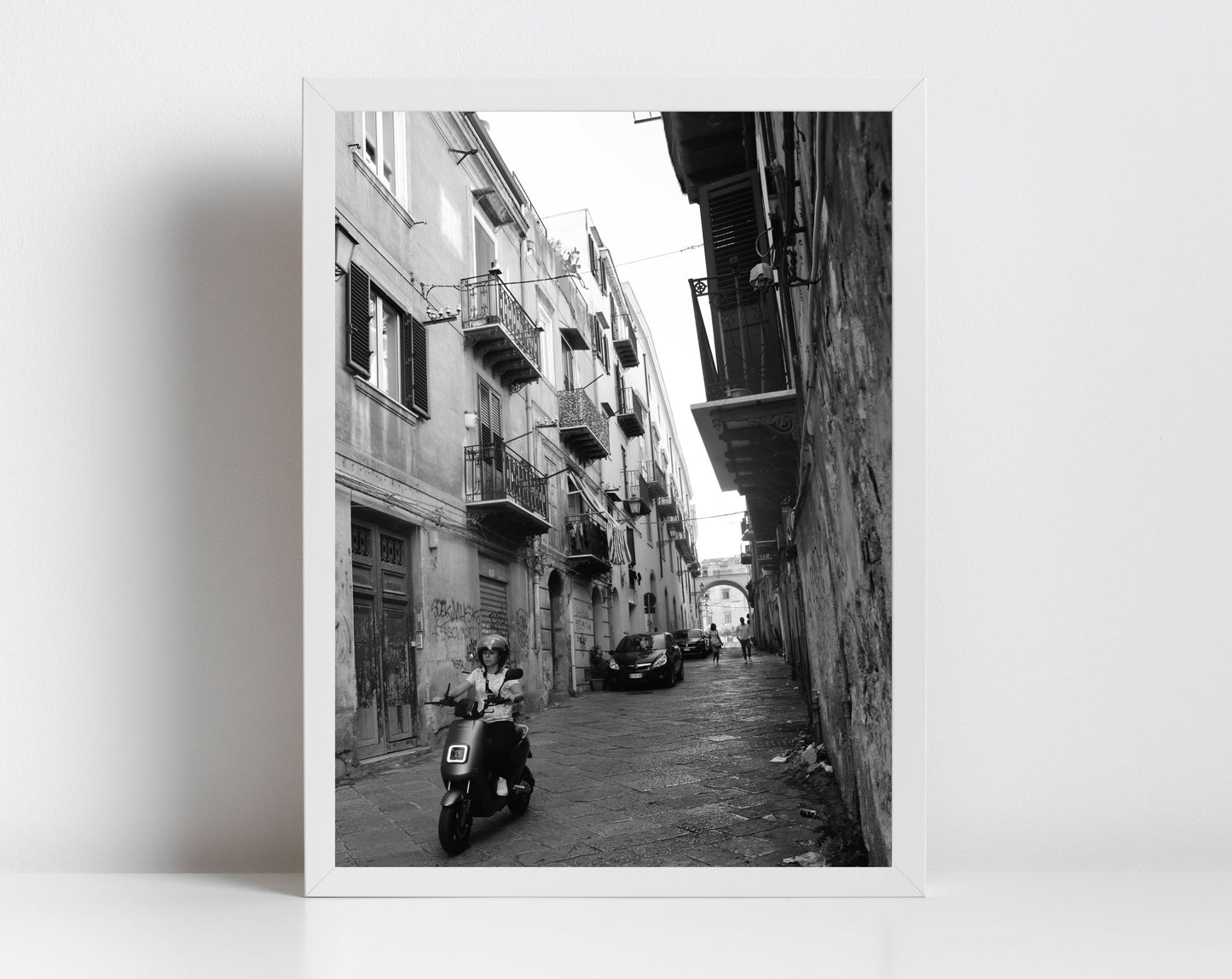 Palermo Sicily Black And White Print Street Photography Woman On Moped Poster