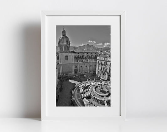 Piazza Pretoria Palermo Sicily Black And White Photography Print Italy Wall Art