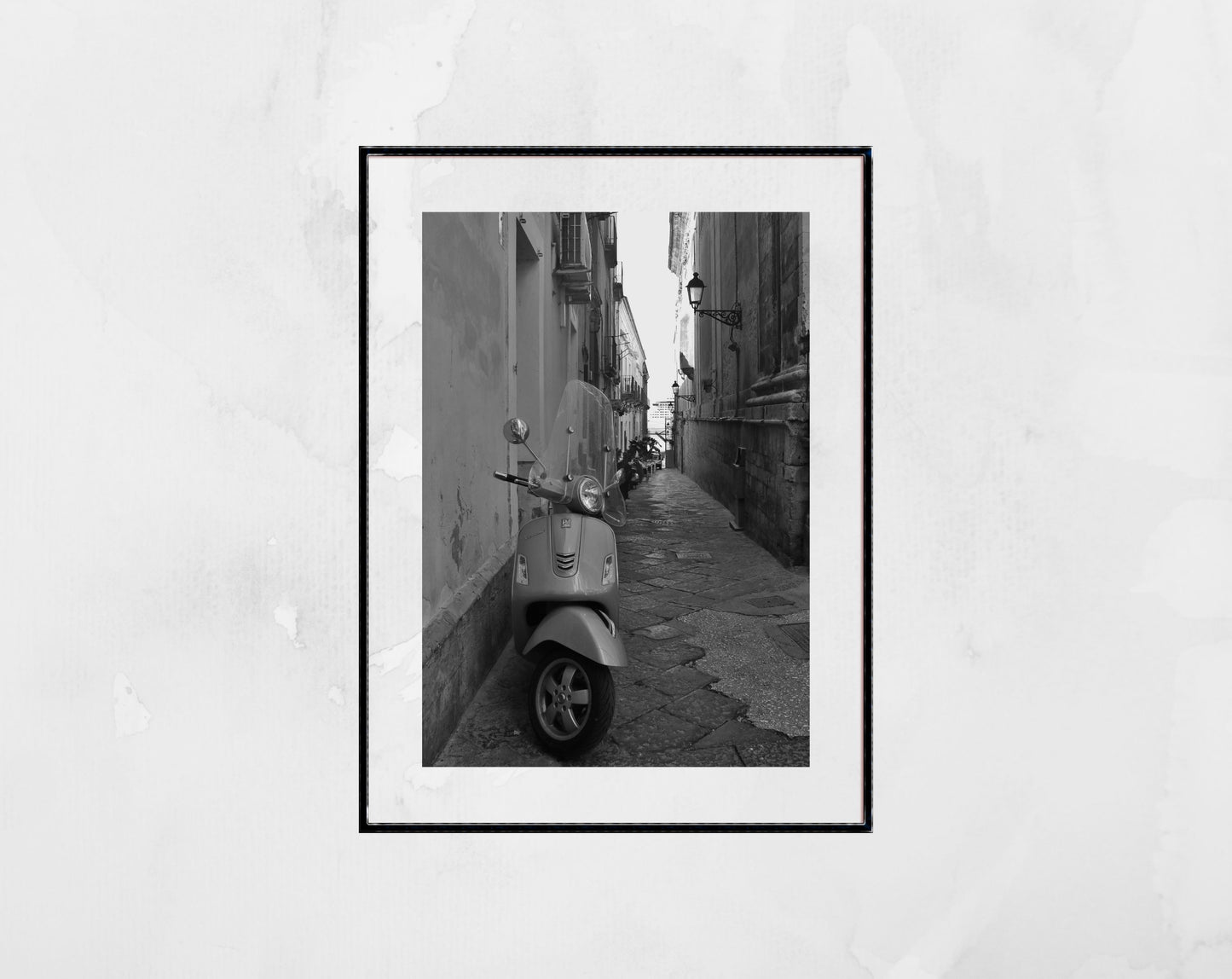 Vespa Poster Italy Street Black And White Photography Syracuse Sicily Print