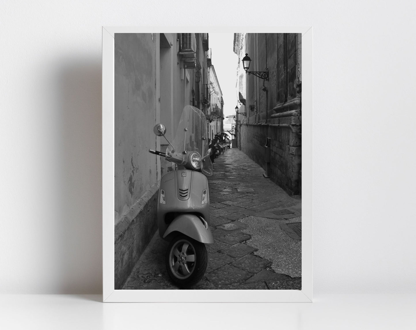 Vespa Poster Italy Street Black And White Photography Syracuse Sicily Print