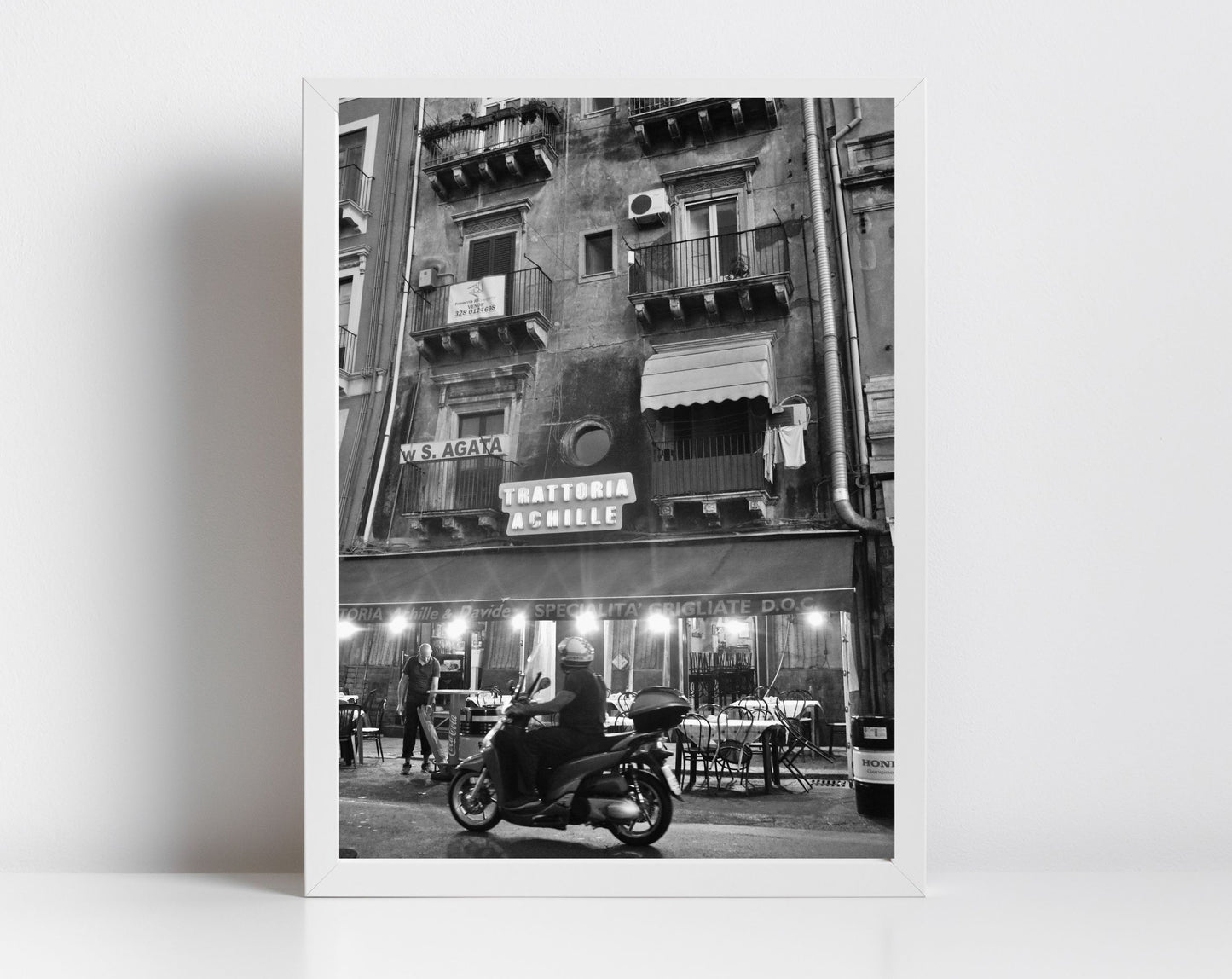 Catania Sicily Print Street Black And White Photography Vespa Poster