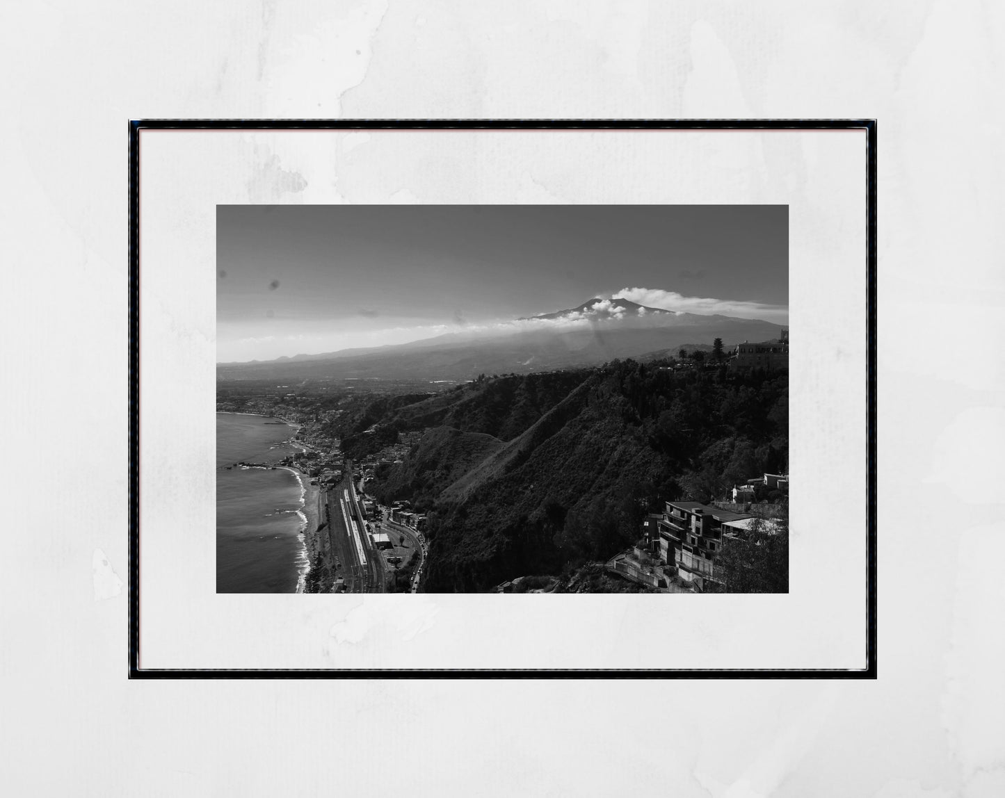 Taormina Mount Etna Sicily Black And White Photography Wall Art