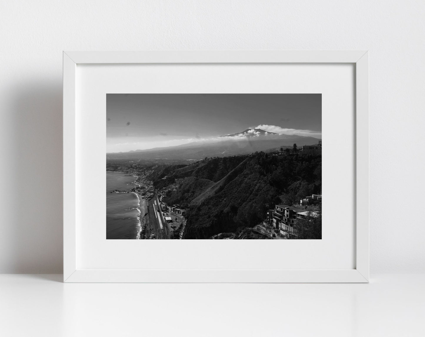 Taormina Mount Etna Sicily Black And White Photography Wall Art