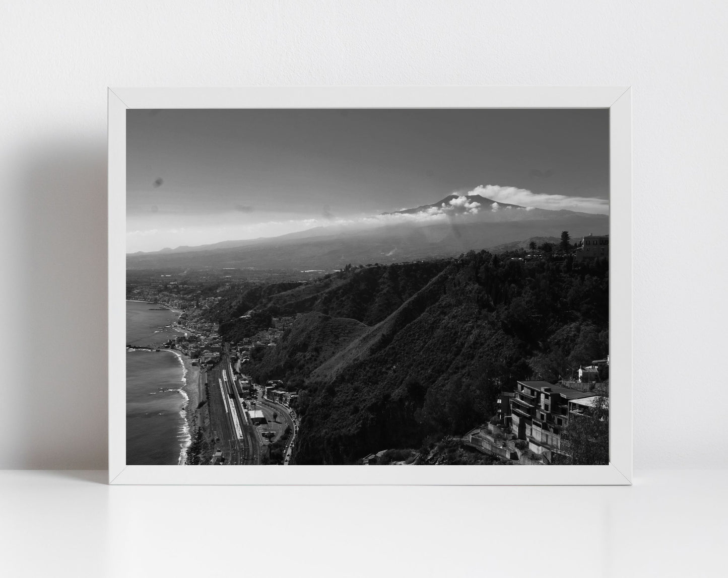 Taormina Mount Etna Sicily Black And White Photography Wall Art