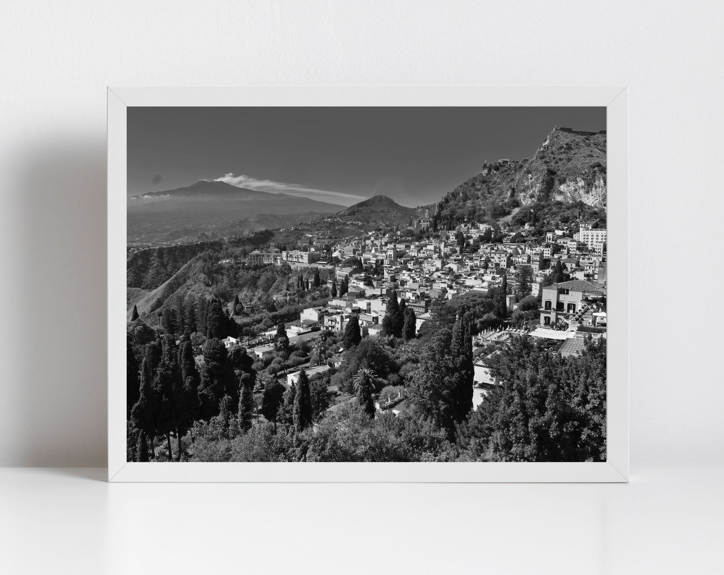 Taormina Mount Etna Sicily Black And White Photography Print