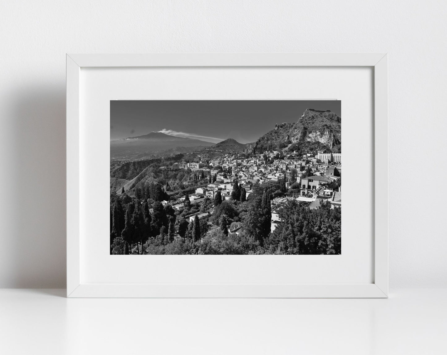 Taormina Mount Etna Sicily Black And White Photography Print