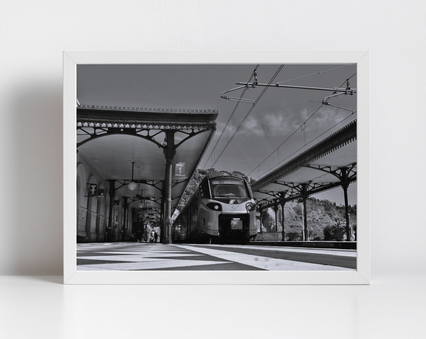 Taormina-Giardini Sicily Black And White Photography Print Railway Poster