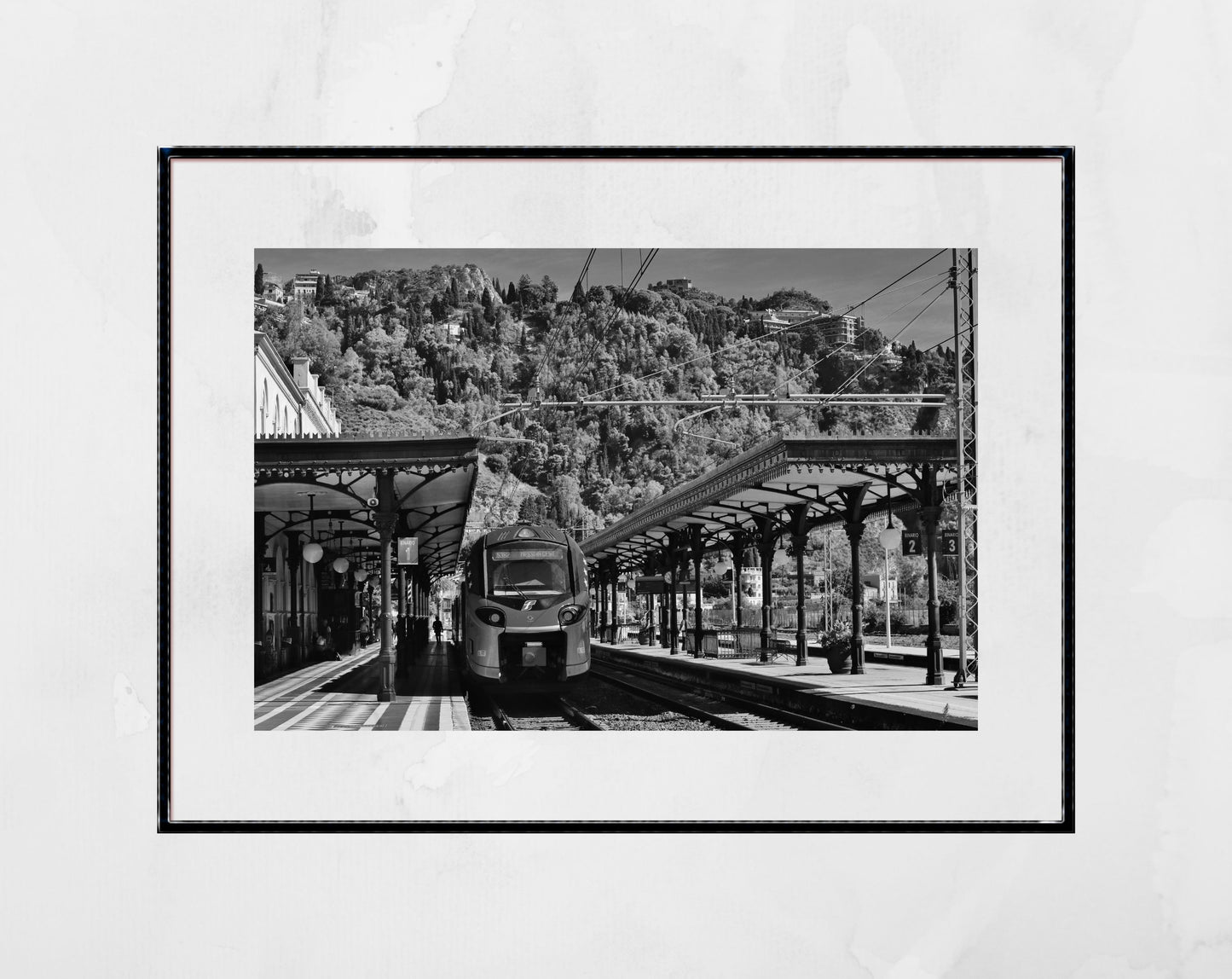 Taormina-Giardini Sicily Black And White Photography Print Railway Wall Art