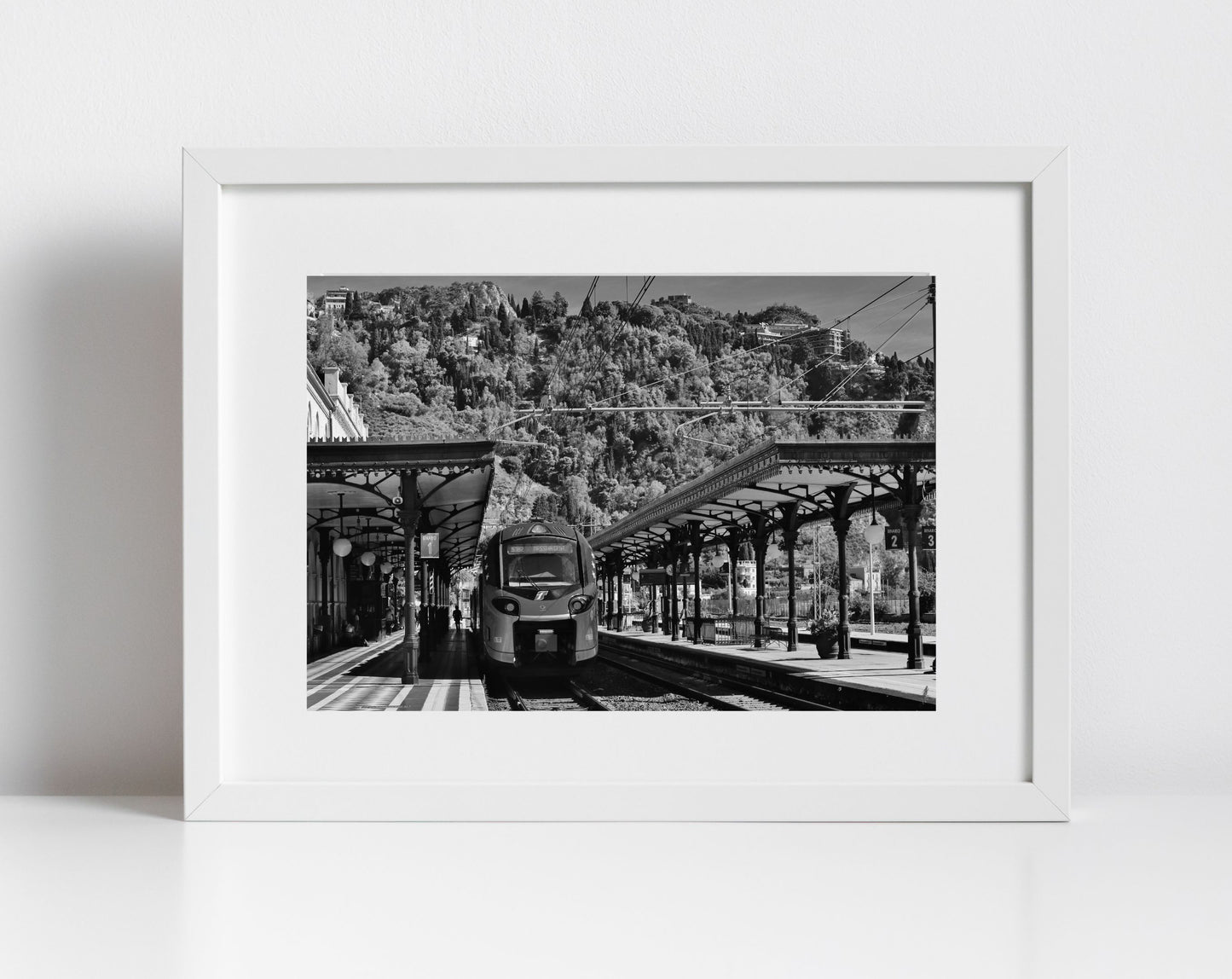 Taormina-Giardini Sicily Black And White Photography Print Railway Wall Art