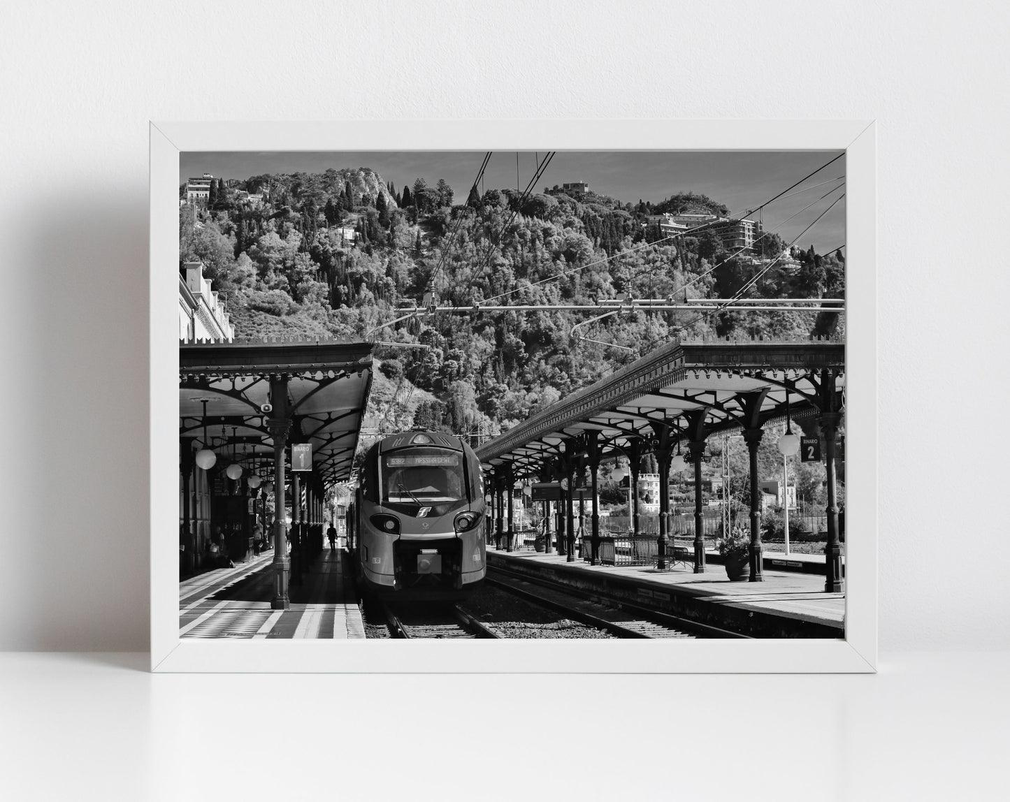 Taormina-Giardini Sicily Black And White Photography Print Railway Wall Art