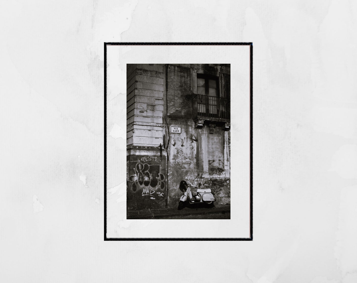 Catania Sicily Print Vespa Poster Street Black And White Photography