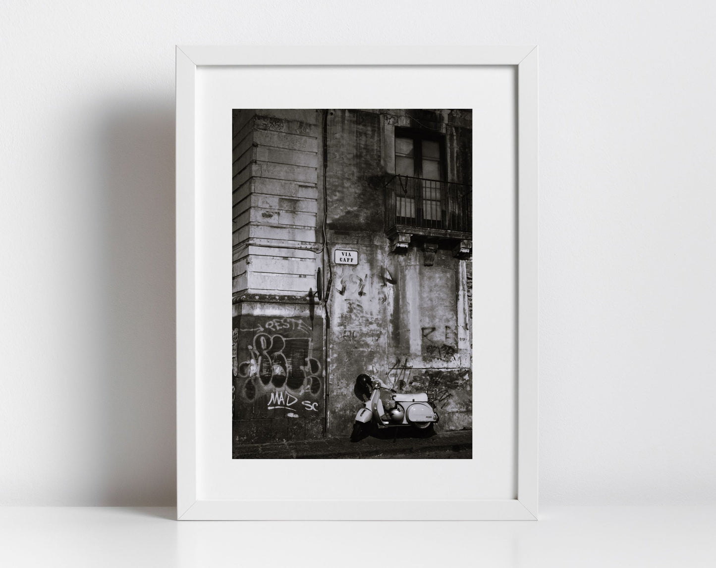 Catania Sicily Print Vespa Poster Street Black And White Photography