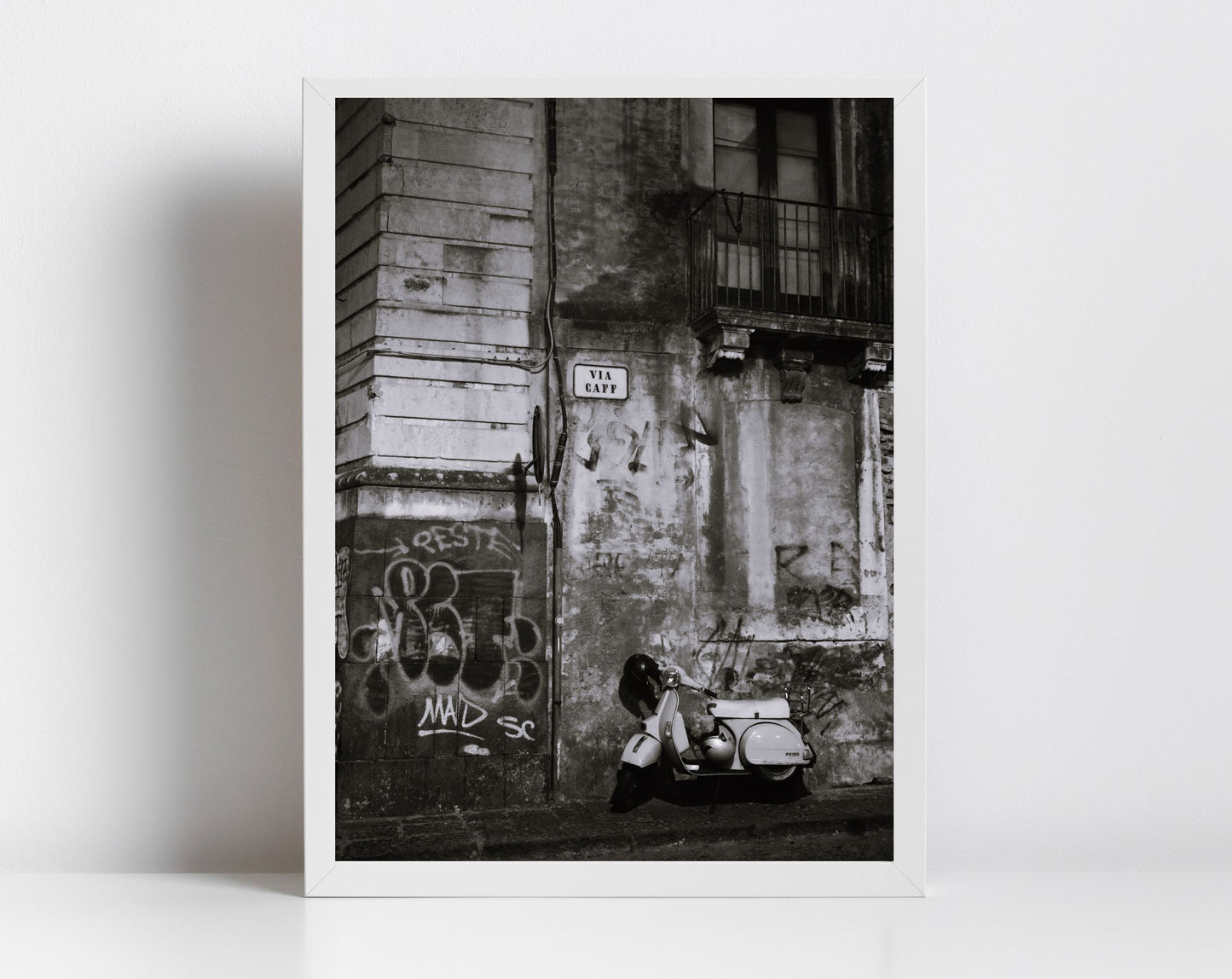 Catania Sicily Print Vespa Poster Street Black And White Photography