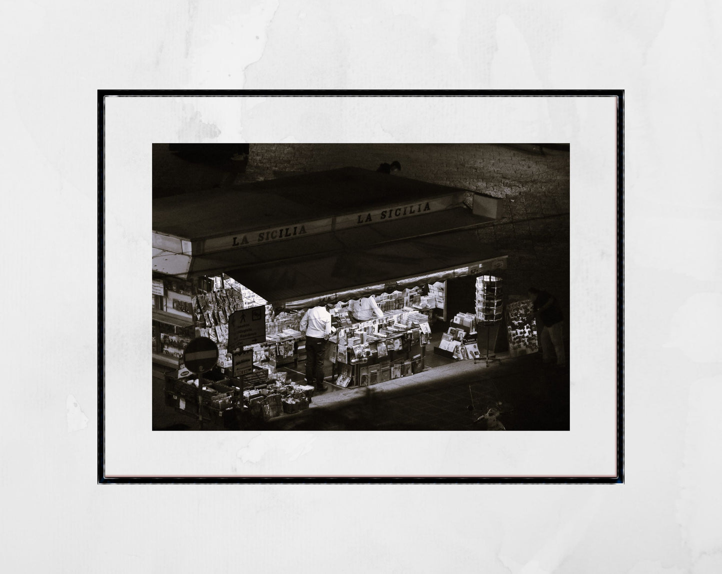 Catania Sicily Print Street Black And White Photography Italian Wall Art Newspaper Stand