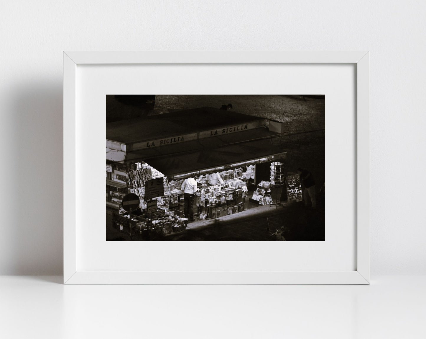 Catania Sicily Print Street Black And White Photography Italian Wall Art Newspaper Stand