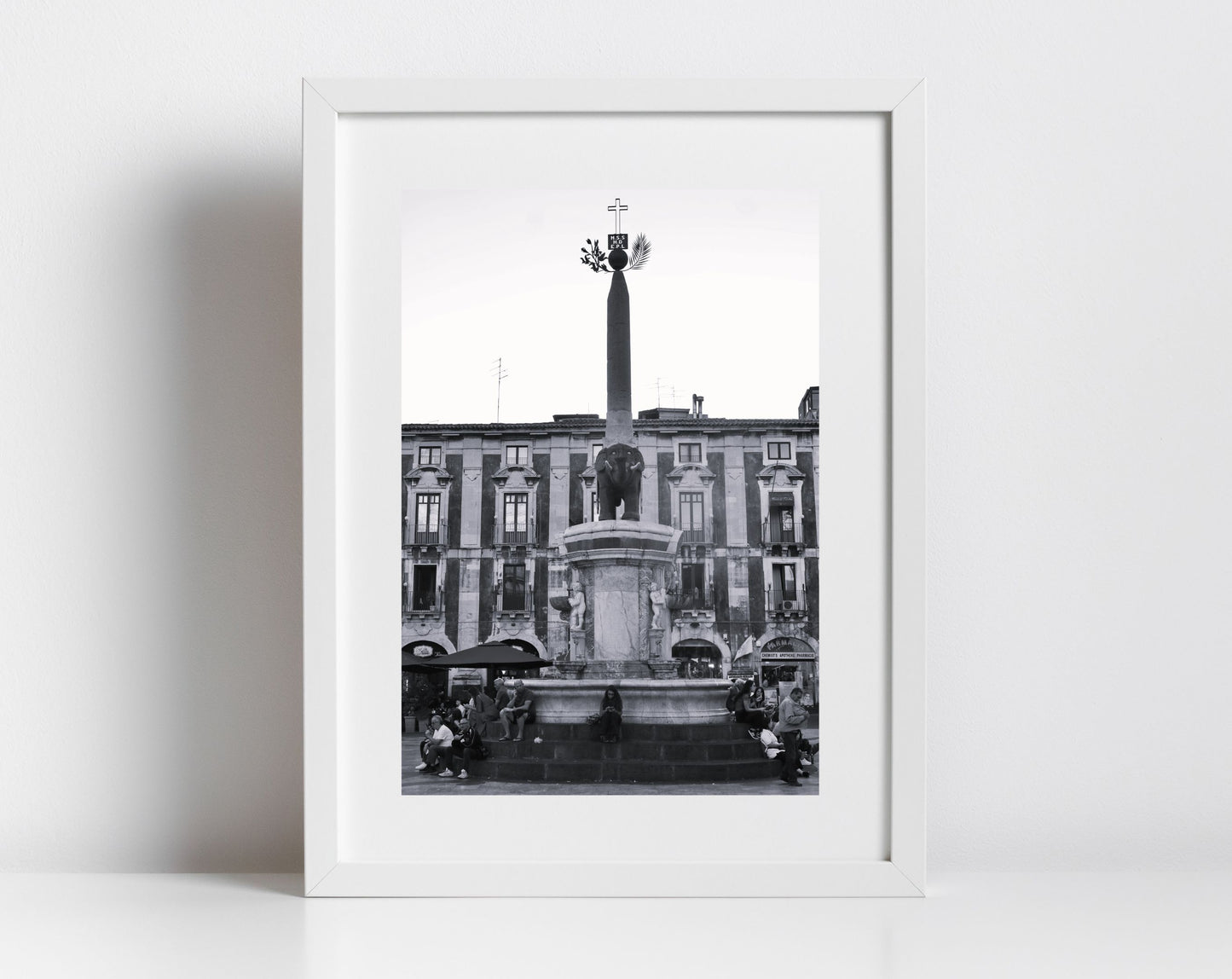 Elephant Fountain Catania Sicily Black And White Photography Print