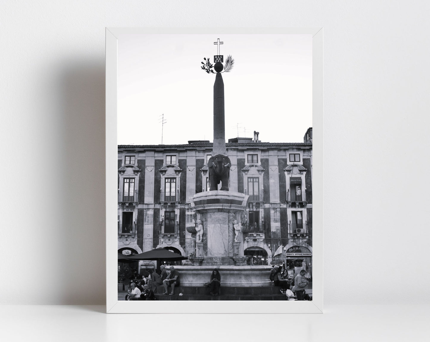 Elephant Fountain Catania Sicily Black And White Photography Print