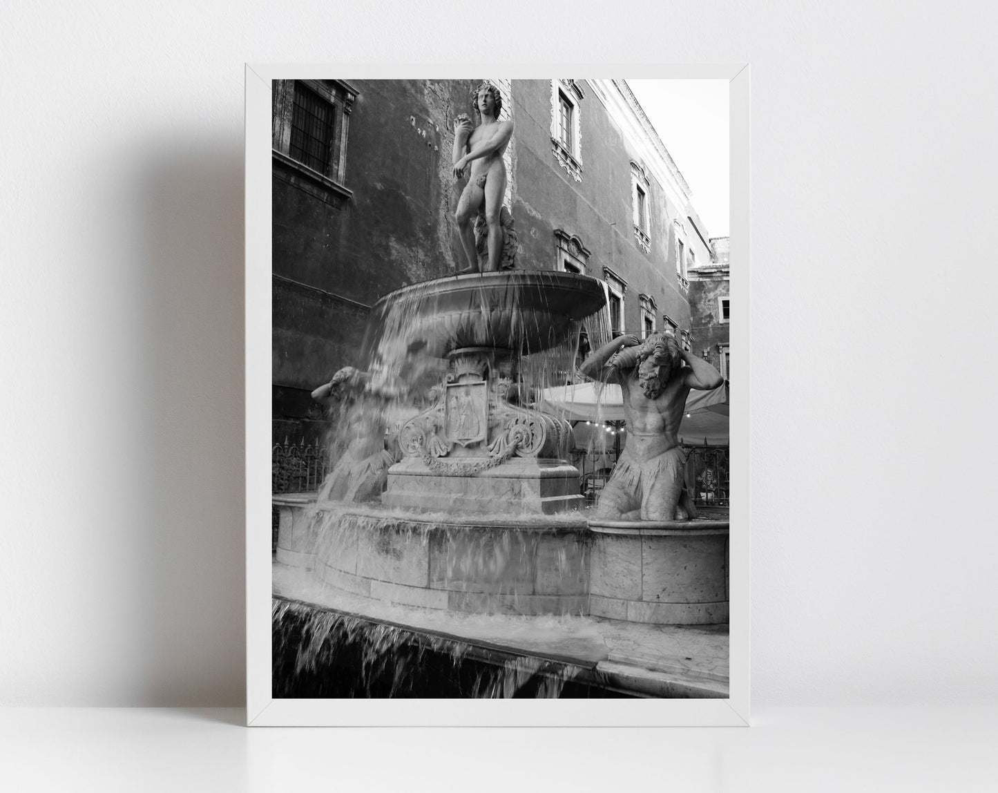 Amenano Fountain Catania Sicily Black And White Photography Poster Italy Wall Art