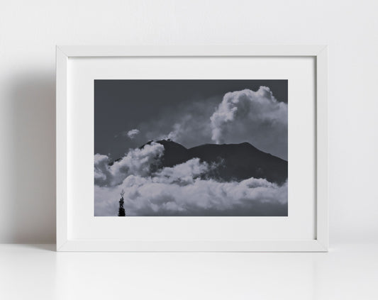 Mount Etna Poster Volcano Art Black And White