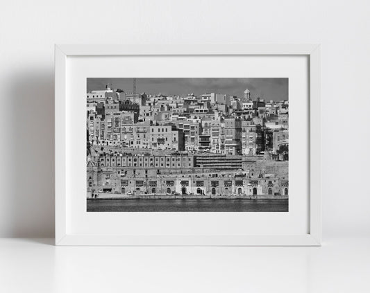 Valletta Waterfront Malta Black And White Photography Print