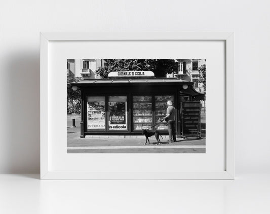 Palermo Sicily Black And White Print Street Photography Italian Wall Art Newspaper Stand