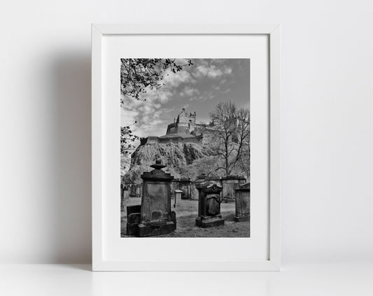 Edinburgh Castle St Cuthbert's Kirkyard Black And White Photography Print