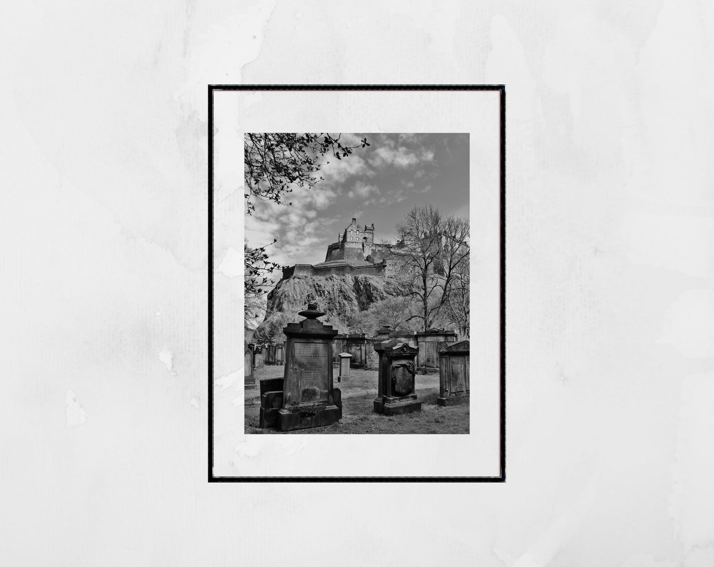 Edinburgh Castle St Cuthbert's Kirkyard Black And White Photography Print