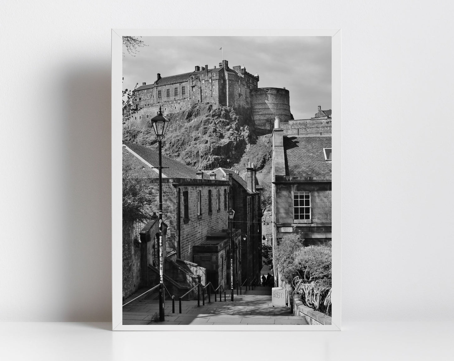 Edinburgh Vennel Steps Black And White Photography Print