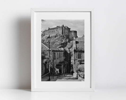 Edinburgh Vennel Steps Black And White Photography Print