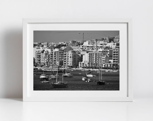 Valletta Malta Waterfront Black And White Print Fine Art Travel Photography