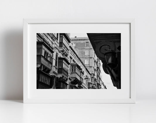 Valletta Malta Balcony Wall Black And White Print Fine Art Travel Photography