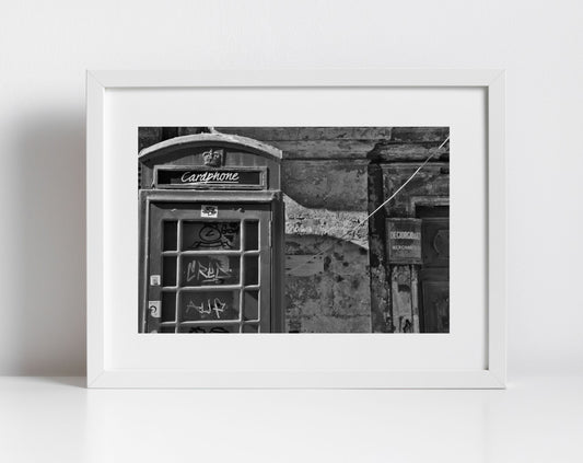 Valletta Malta Black And White Print Telephone Box Fine Art Travel Photography