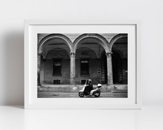 Bologna Italy Vespa Via Zamboni Fine Art Black And White Photography Print