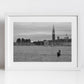 Venice Italy Fine Art Black And White Photography Print: Gondola on Venetian Lagoon