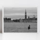 Venice Italy Fine Art Black And White Photography Print: Gondola on Venetian Lagoon