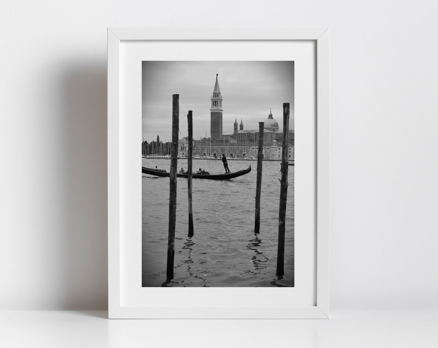 Venice Italy Fine Art Black And White Photography Print: Venetian Lagoon Gondola