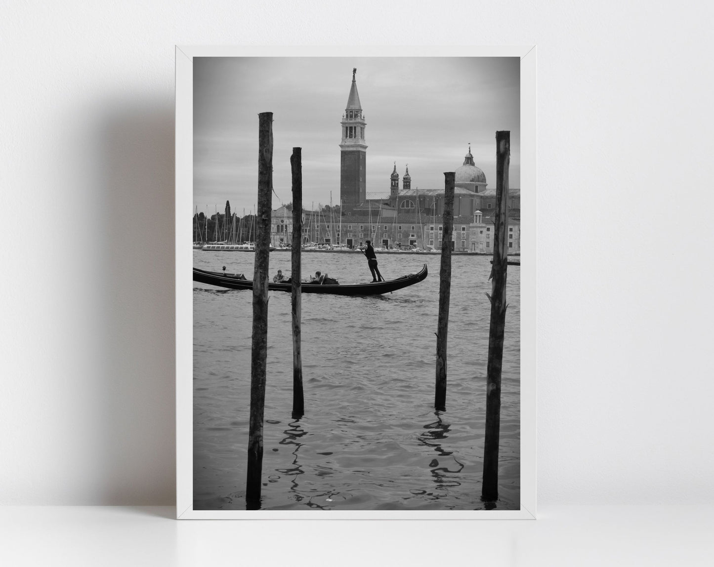 Venice Italy Fine Art Black And White Photography Print: Venetian Lagoon Gondola