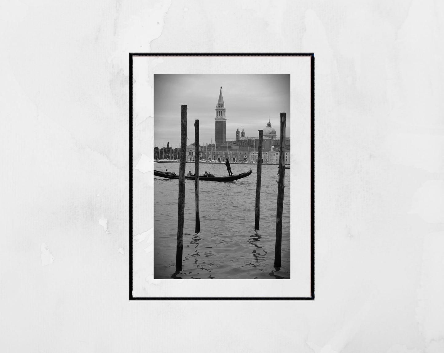 Venice Italy Fine Art Black And White Photography Print: Venetian Lagoon Gondola